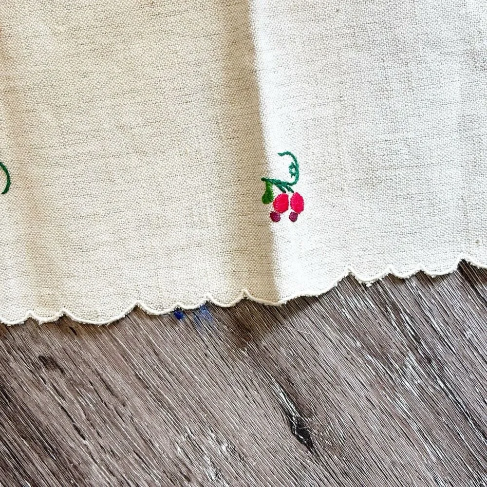 Embroidered Table Runner Dresser Scarf Scalloped Edge Linen Look Christmas Decor